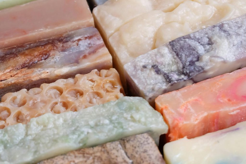 A pile of homemade soaps